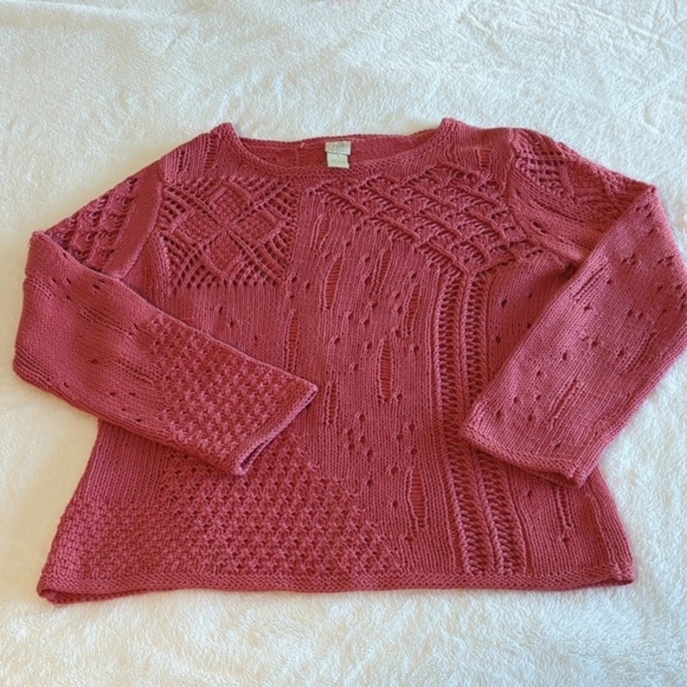 J. Jill Red Open Knit Cotton Linen Sweater Open Weave Size M